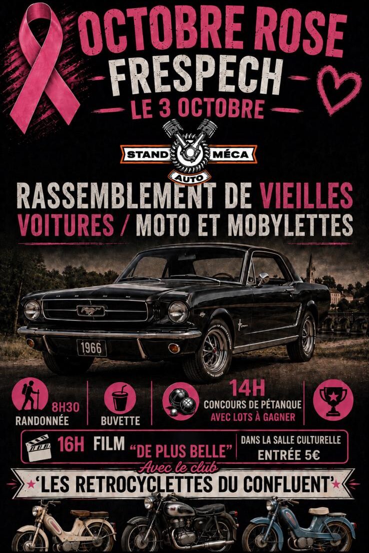 rassemblement de vieilles voitures pour octobre rose de Frespech le 3 octobre 2026